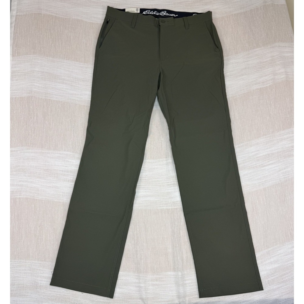 NEW Eddie Bauer Tech Mens Pants Sz 36x34 Olive Green Stretch Water Resistant $85